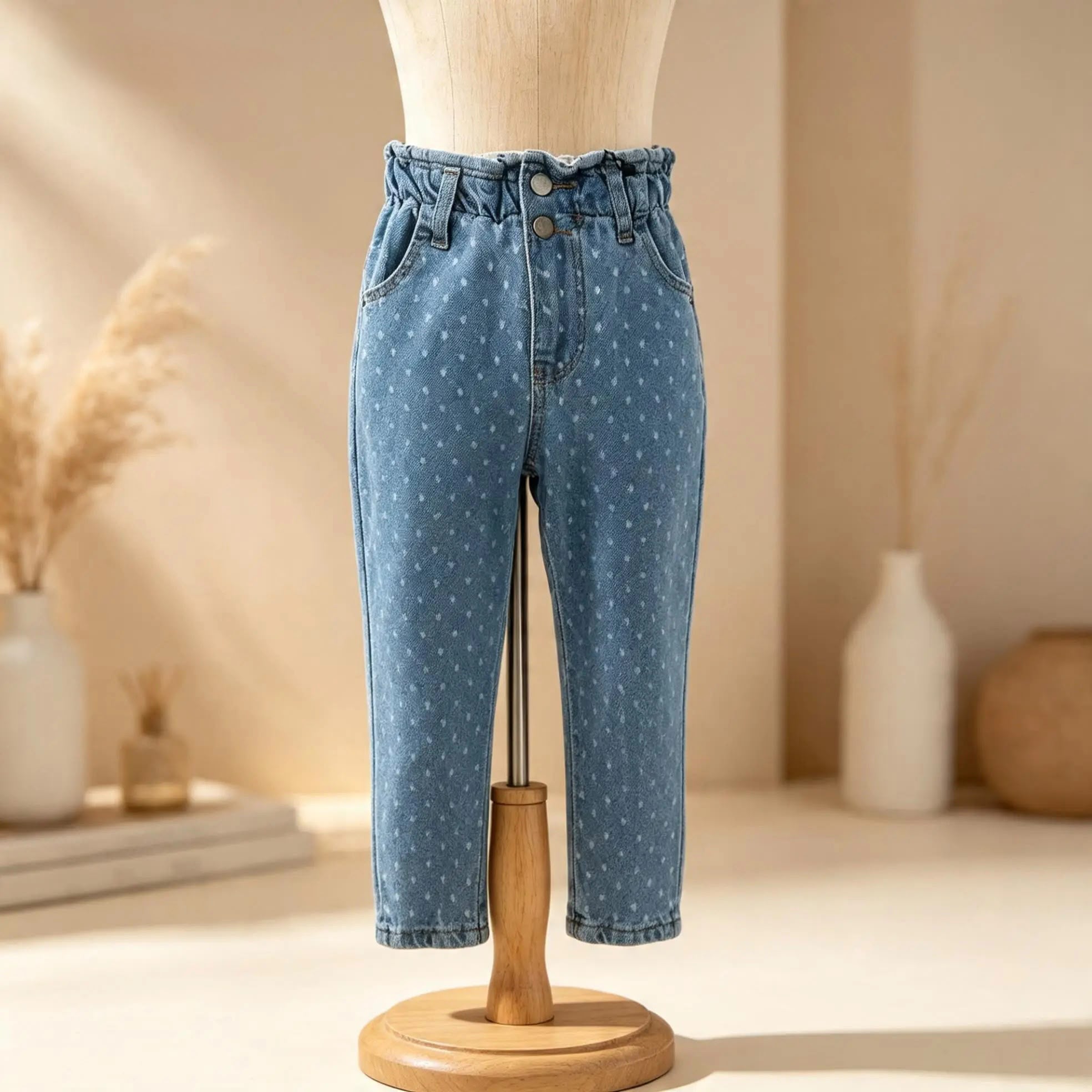Puantiye Detaylı Mom Jean Pantolon
