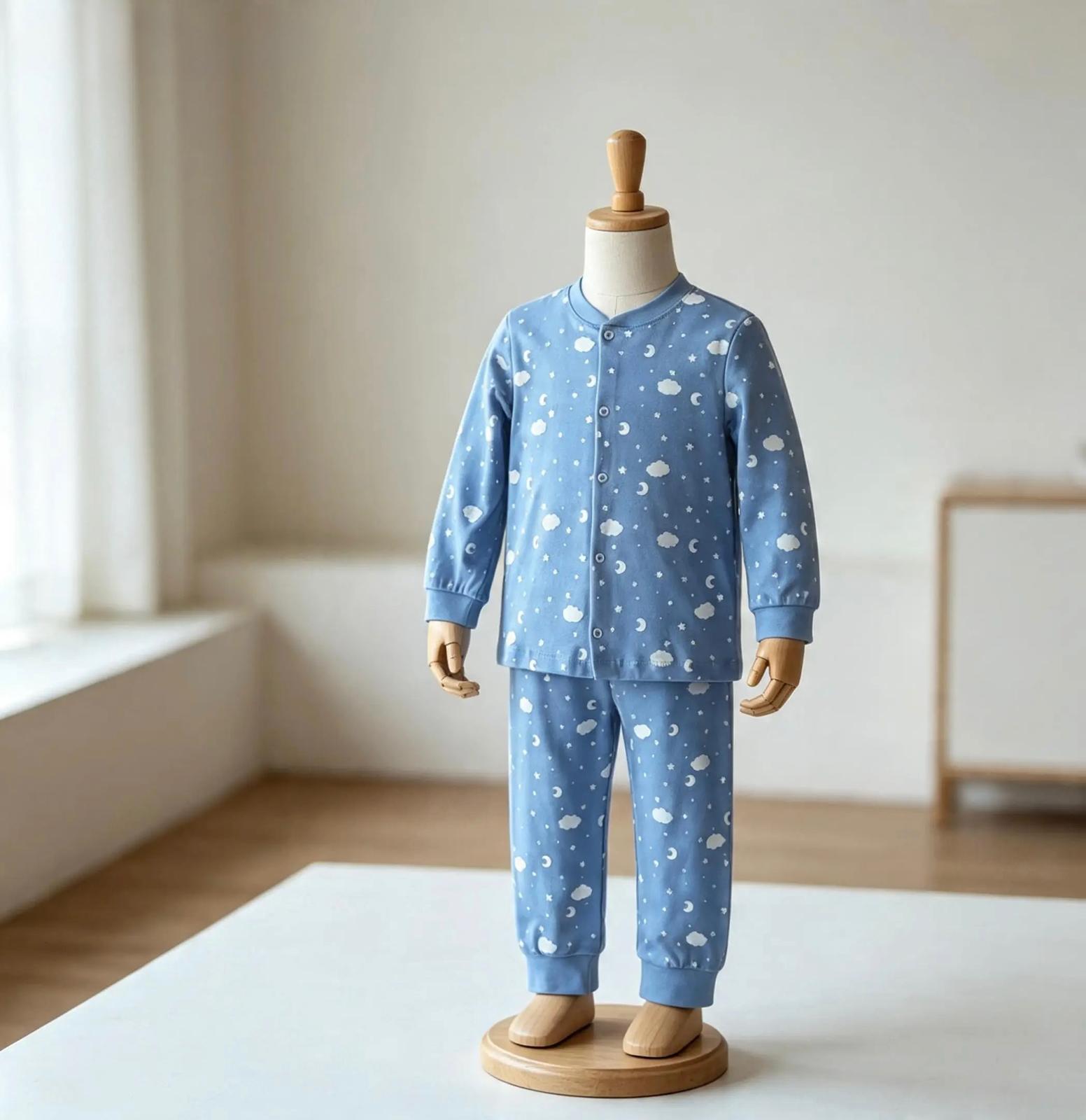 Erkek Çocuk Düğmeli Mavi Pijama