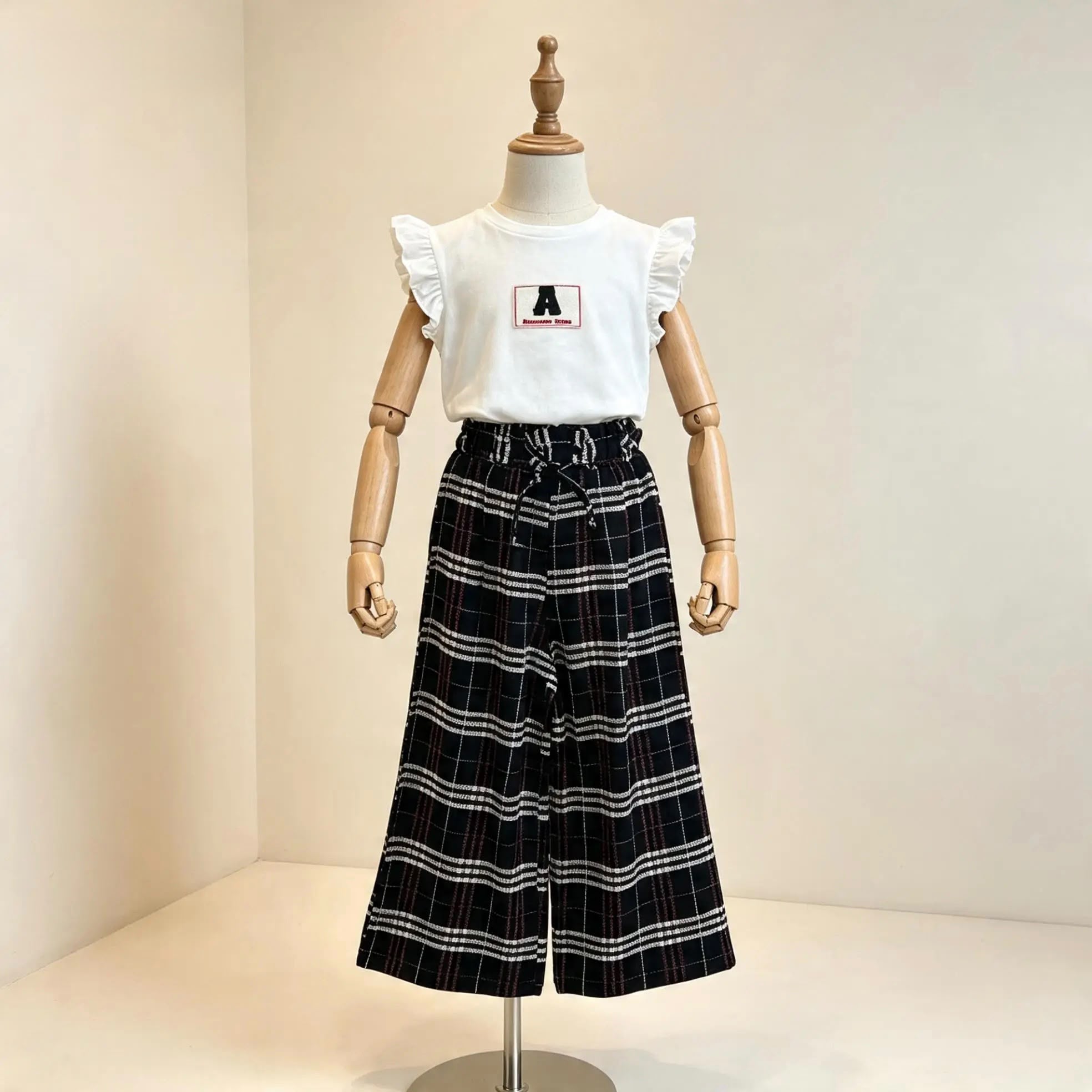 Ekose Pantolonlu Crop Takım