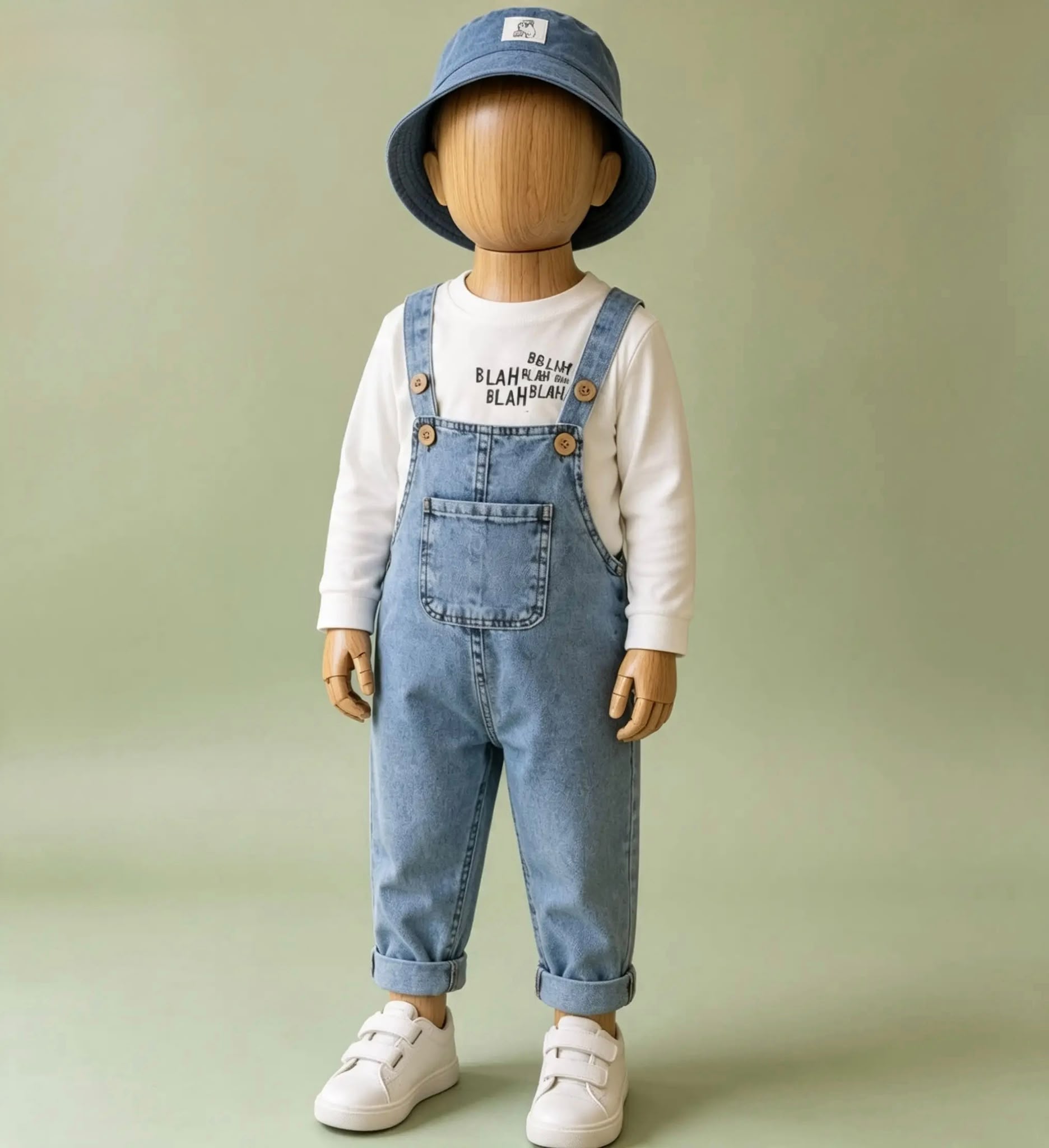 Şapka Detay Denim Salopet Takım