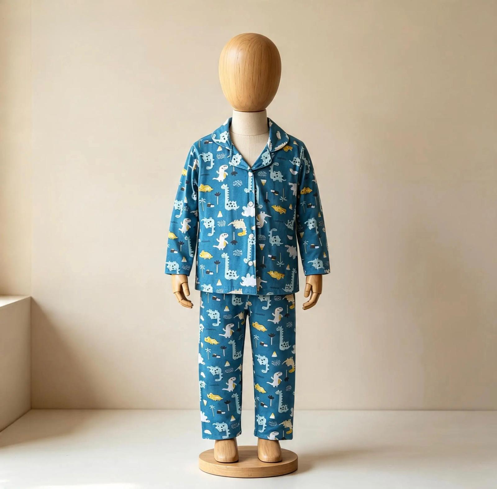 Erkek Çocuk Düğmeli Dinozorlu Pijama