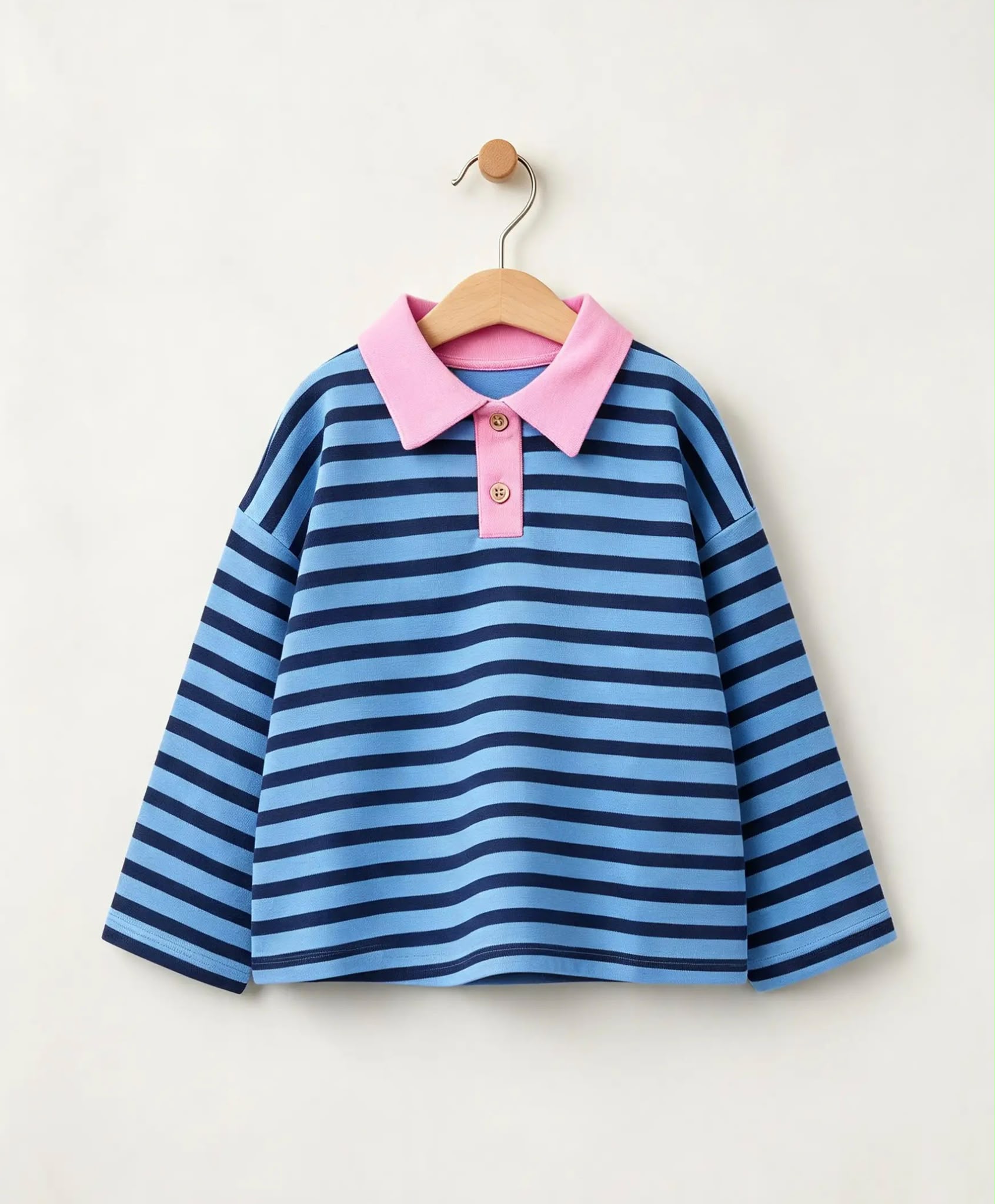 Polo Yaka Çizgili Sweatshirt
