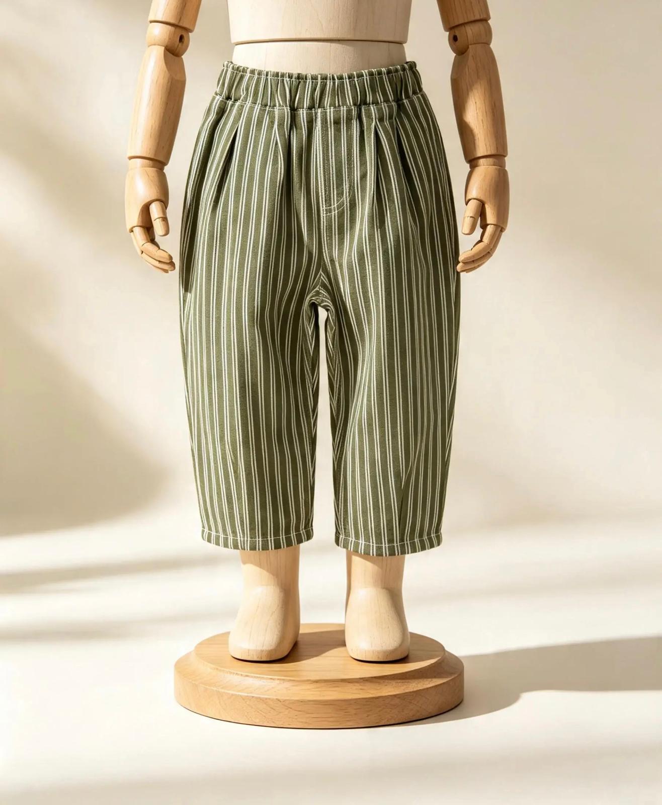 Yeşil Çizgili Balon Jean Pantolon 