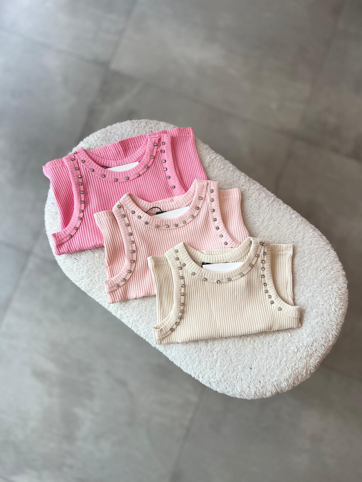 Fitilli Taşlı Basic Crop Top