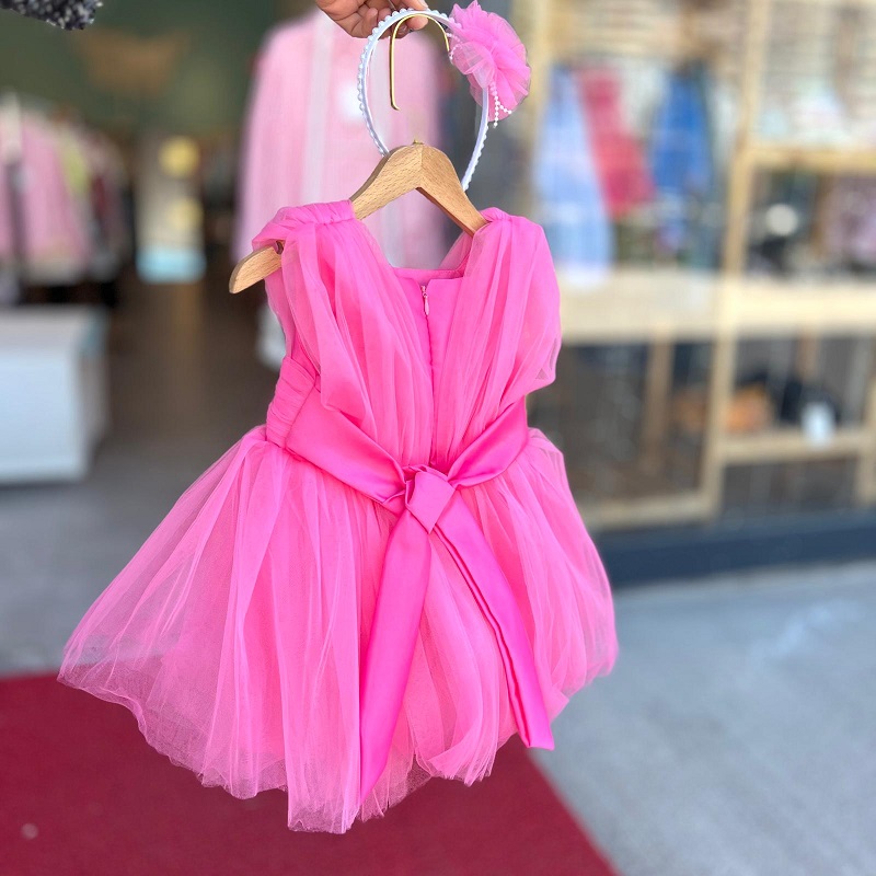 Şeker Pembe Kruvaze Yaka Elbise görsel 2