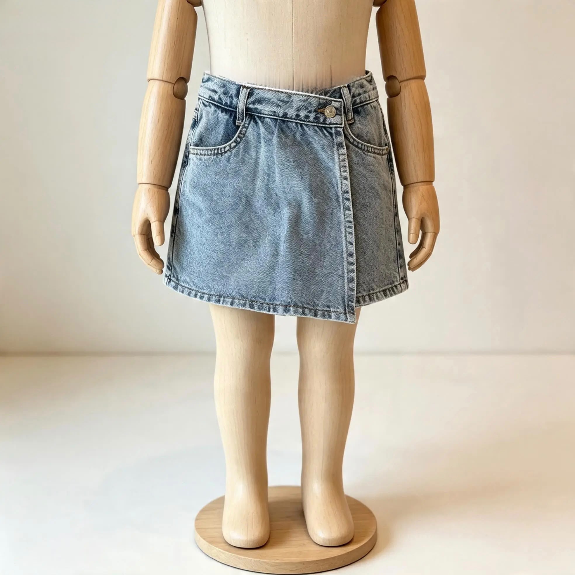 Yandan Düğmeli Denim Şort Etek