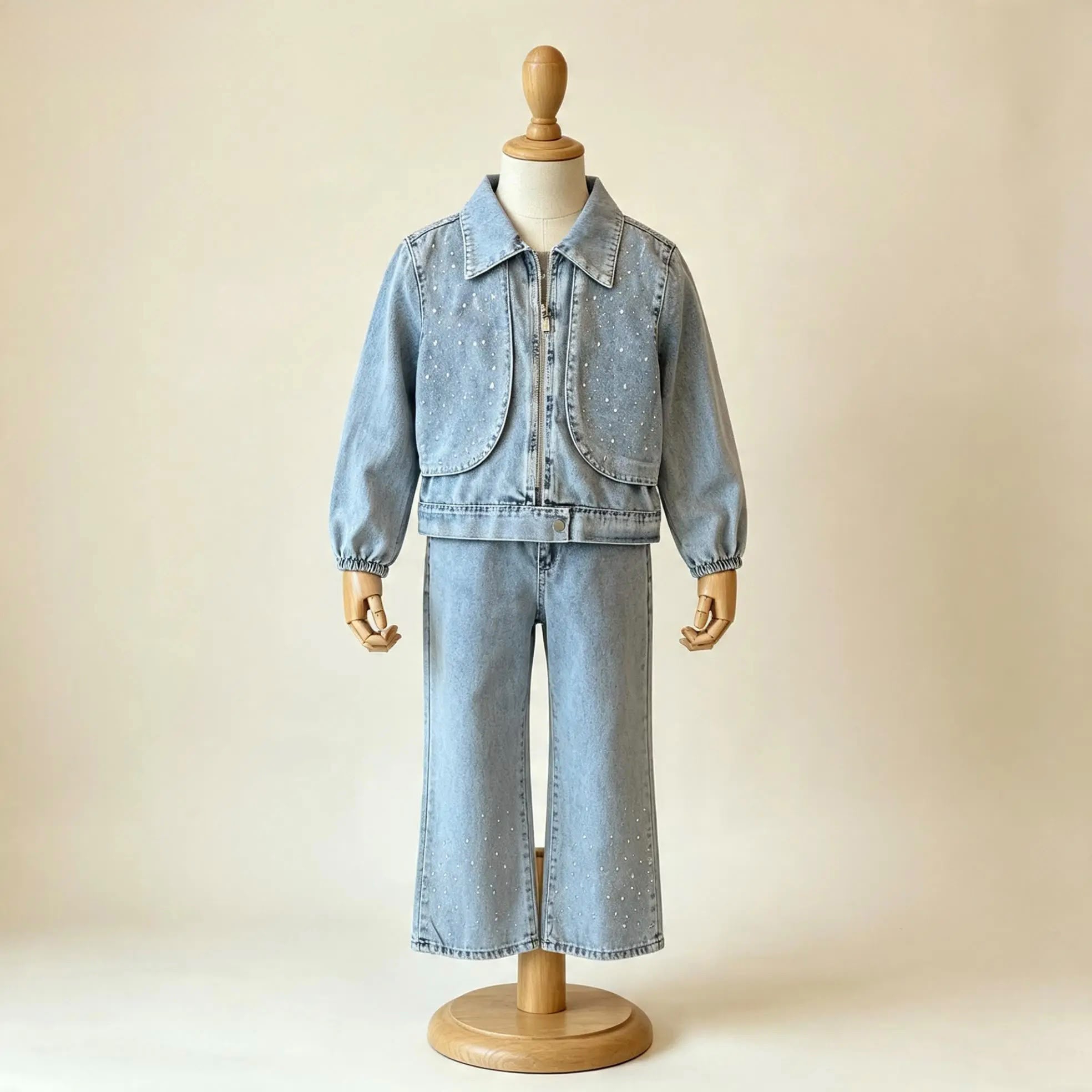 Taşlı Denim Takım