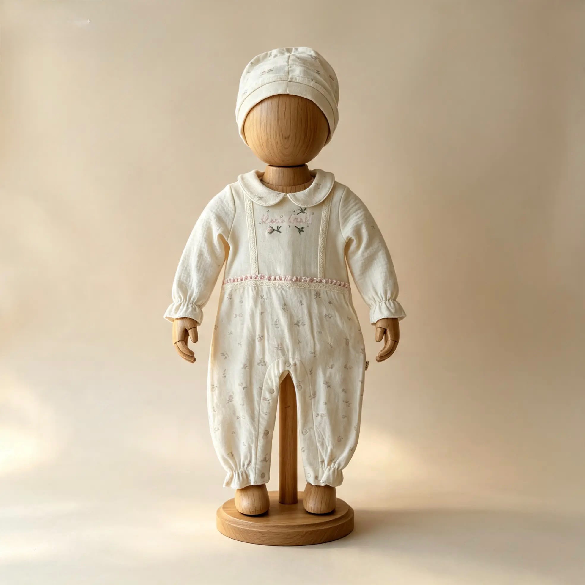 Çiçek desenli şapkalı bebek tulum
