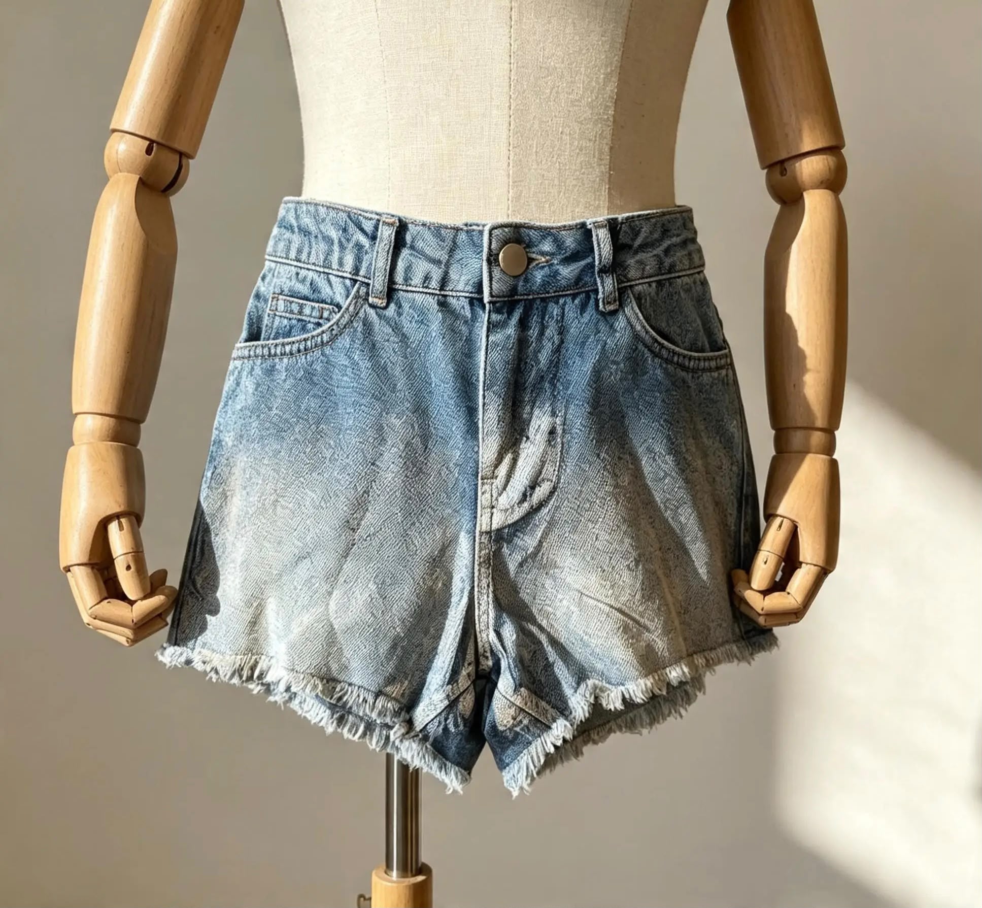 Parlak detaylı mavi denim şort
