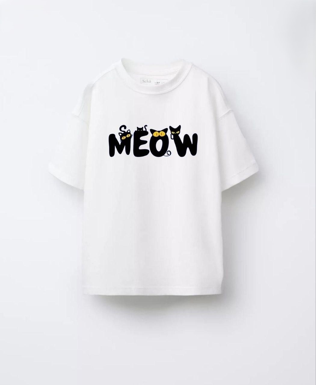 Kız Çocuk Kedi Desenli T-shirt